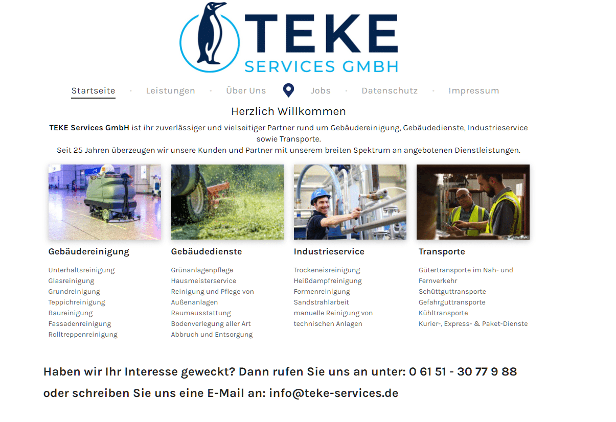 TEKE Services alte Webseite - Gebäudereinigung, Gebäudeservice, Industrieservice, Industriereinigung